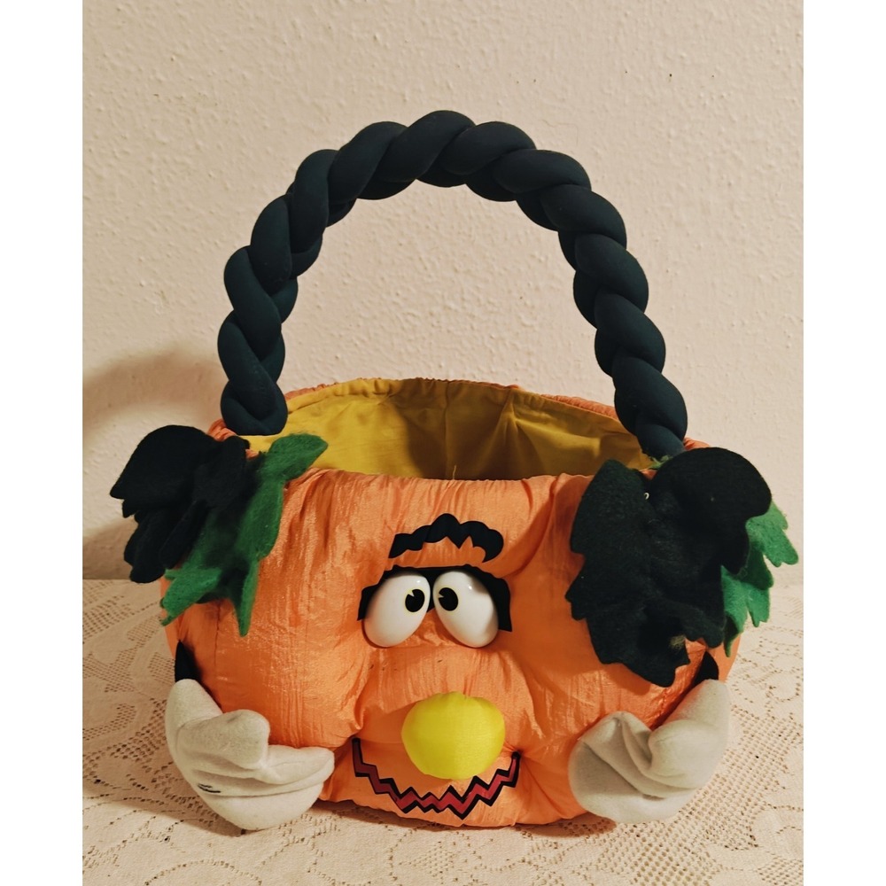 Vintage Halloween‎ Plush  Pumpkin Bucket Treat Pail 90s